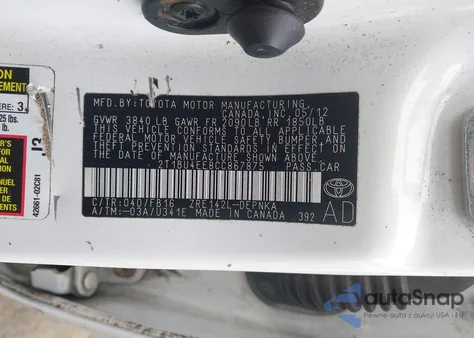 2012 Toyota Corolla Le z USA, uszkodzony, nr VIN 2T1BU4EE8CC867875